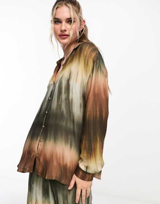 Pull&Bear ombre tie dye oversized shirt co-ord in multi