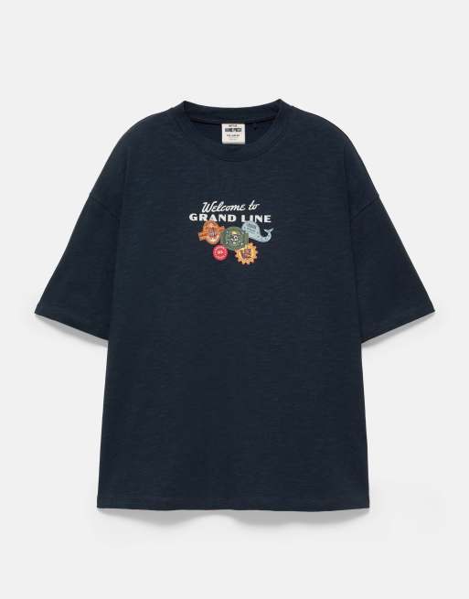 Pull&Bear One Piece grand line T-shirt i navy, 4 af 6