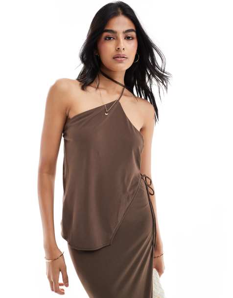 Pull&Bear one shoulder asymmetric detail top co-ord in brown - view 1