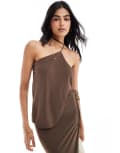 [Pull & Bear] Pull & Bear one shoulder asymmetric detail top in brown (part of a set)-Grey XL BROWN