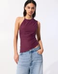 [Pull & Bear] Pull & Bear one shoulder backless top with asymmetric hem-Red S BURGUNDY