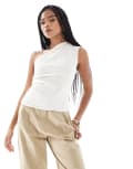 [Pull & Bear] Pull & Bear one shoulder textured top with asymmetric hem in ecru-White XL Ecru