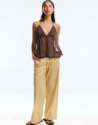 Pull & Bear Open back camisole top in wine-Red