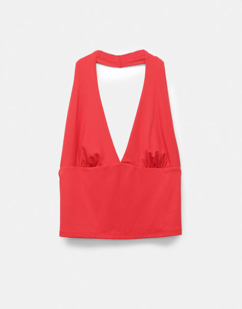 Pull&Bear Open back halter top in red - view 1