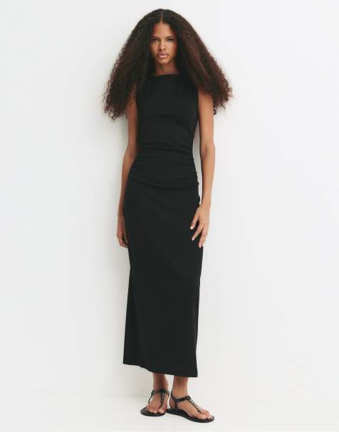 Pull&Bear Open back midi dress in black - view 1