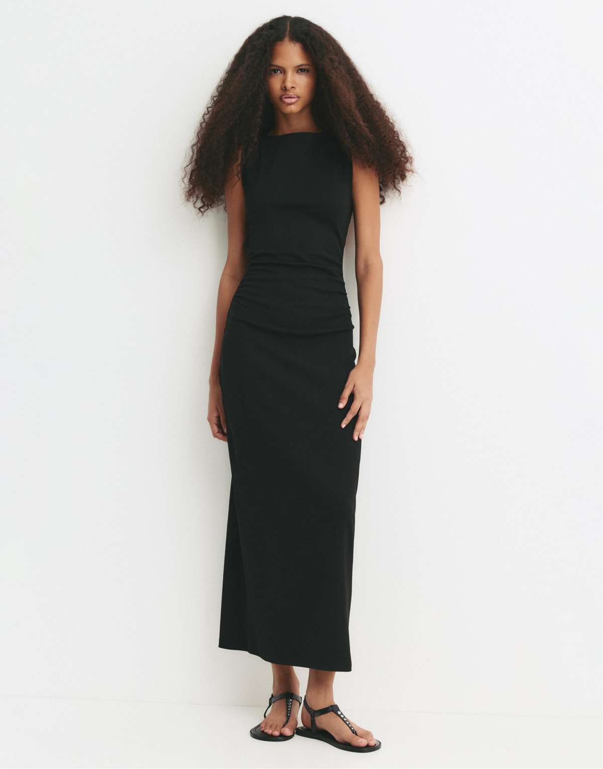 Pull&Bear Open back midi dress in black