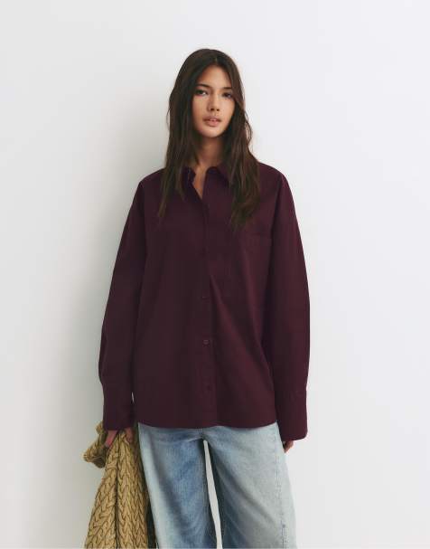 Pull&Bear Open-back shirt in burgundy - view 1