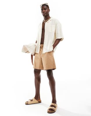 Pull & Bear Open Knit Textured Shirt In Ecru-neutral In Neutral