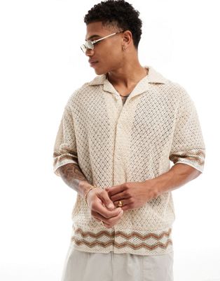 Pull&Bear open weave knitted shirt in ecru