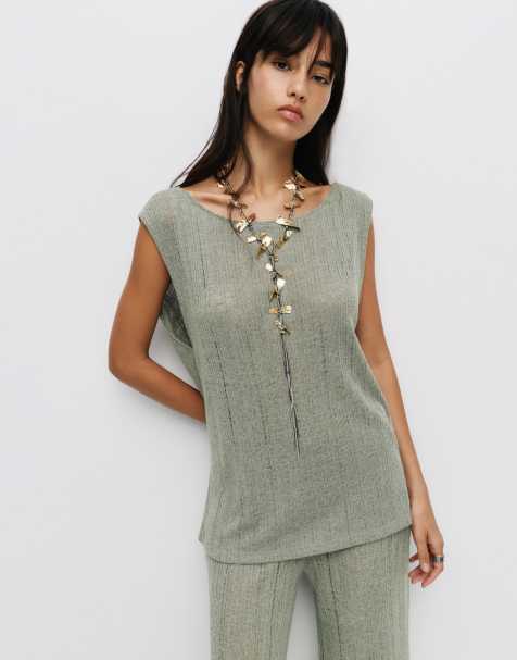 Pull&Bear - Opengebreide top in groenige kleur - view 1