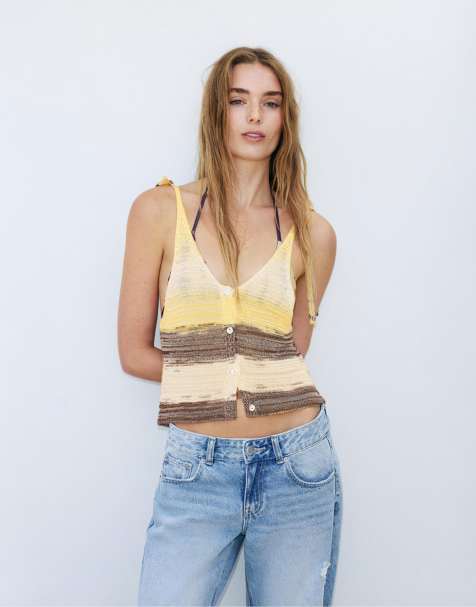Pull&Bear - Opengewerkte top met space-dye in geel - view 1