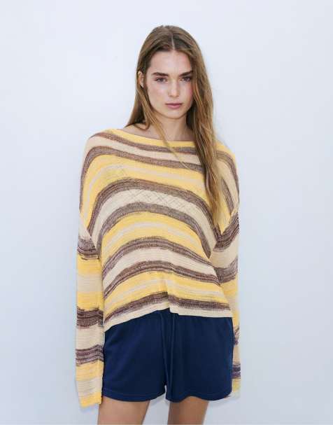 Pull&Bear - Opengewerkte trui met space-dye in geel - view 1