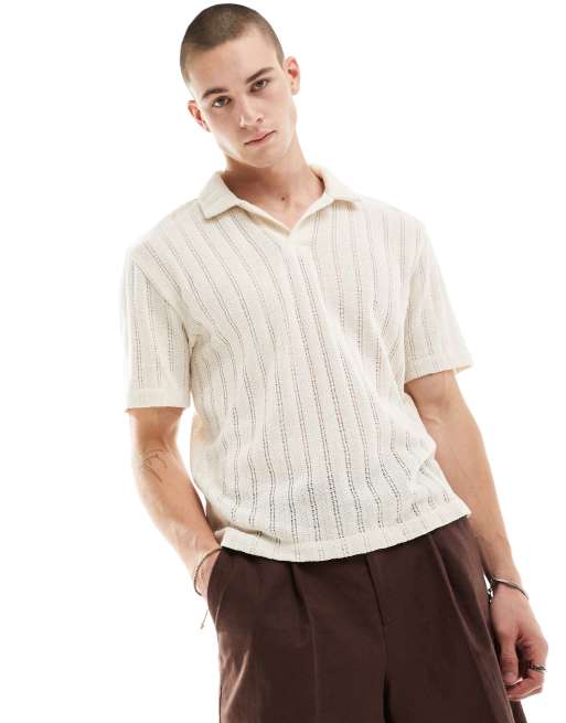 Pull&Bear - Opengeweven polo met textuur in ecru