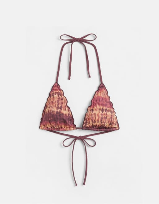 Pull&Bear – Orange, batikfärgad bikiniöverdel med volang, 4 av 4