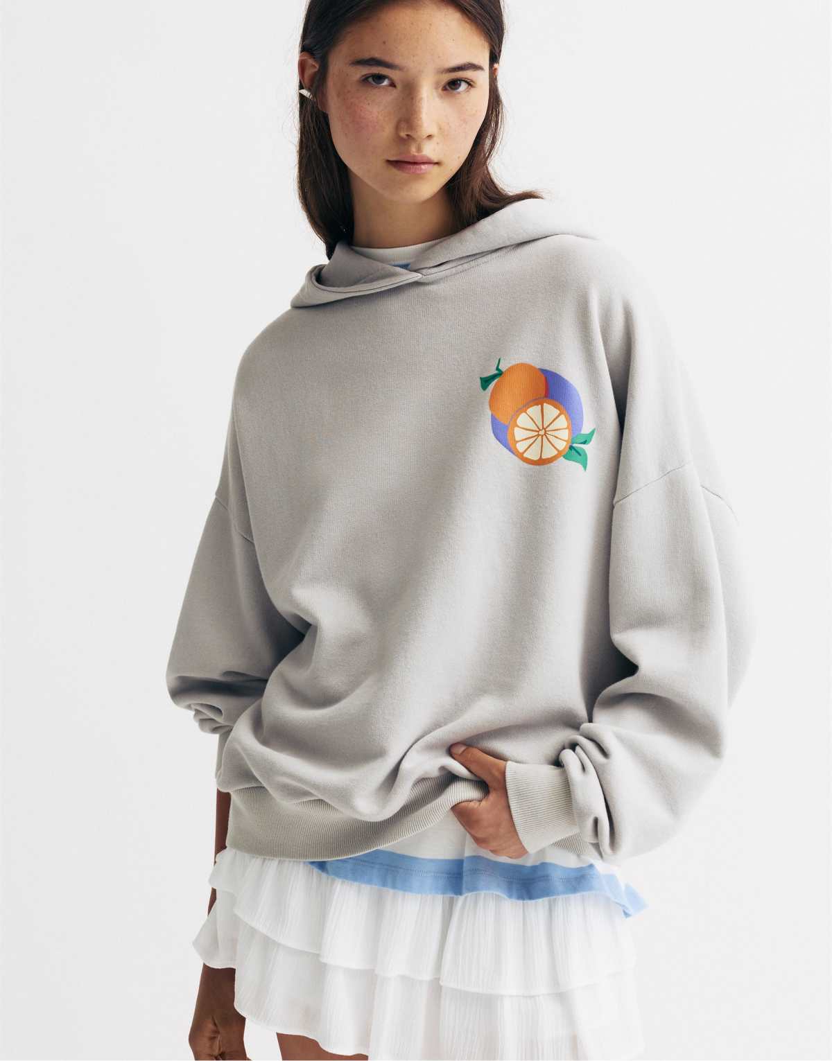 Pull&Bear Orange blossom sweatshirt in grey
