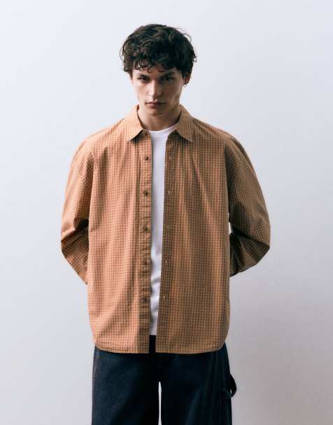Pull&Bear Orange check shirt in orange