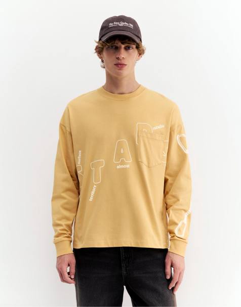 Pull&Bear - Orange langærmet T-shirt med lomme - view 1