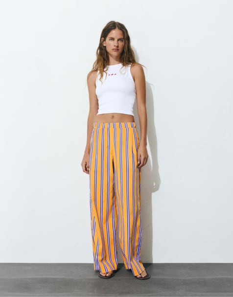 Pull&Bear - Orange stribede bukser - view 1