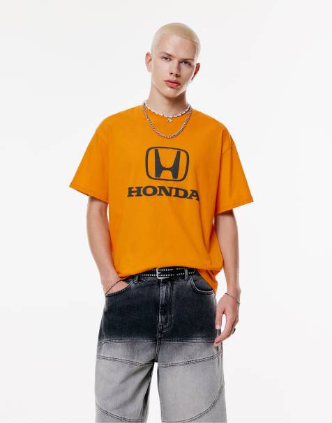 Pull&Bear – Orange t-shirt med Honda-tryck - view 1