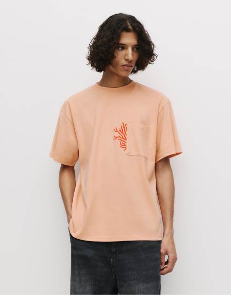 Pull&Bear Orange t-shirt with pocket in orange - view 1