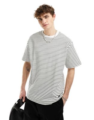 Pull&Bear ottoman striped t-shirt in white