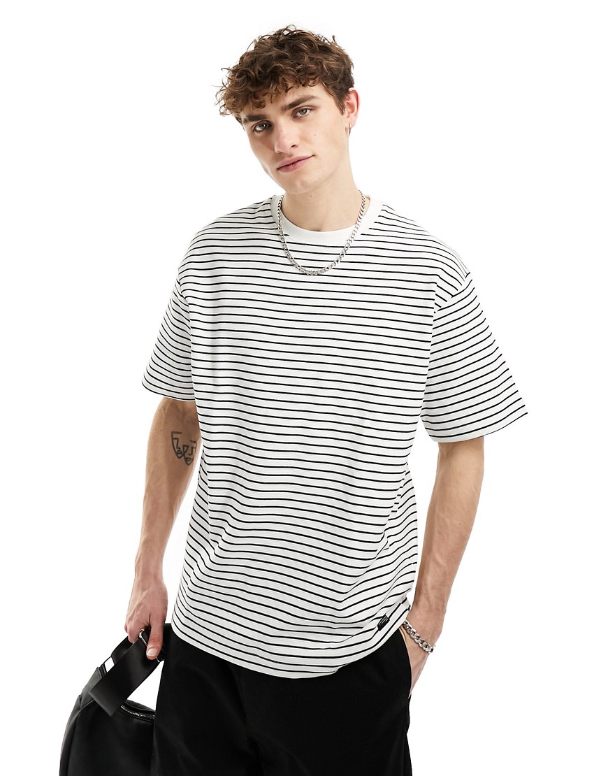 Pull & Bear ottoman striped t-shirt in white-Multi
