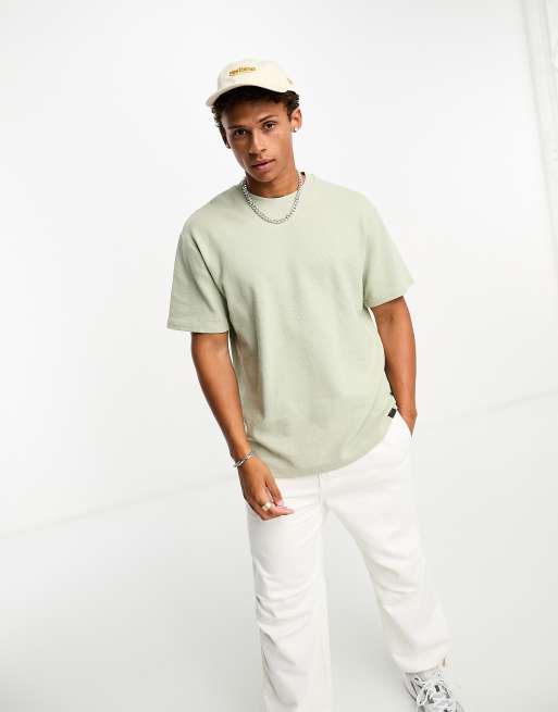 Pull&Bear – Ottoman – Strukturiertes T-Shirt in Hellgrün
