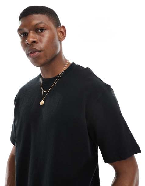 Pull&Bear – Ottoman – Svart t-shirt med textur - view 1