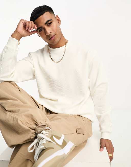 Pull&Bear ottoman textured sweatshirt in ecru | ASOS