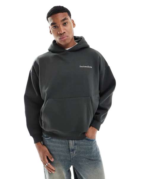 Pull&Bear out of office embroidered hoodie in dark green - view 1