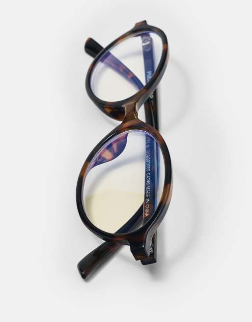 Pull&Bear ovale Brille mit Blaulichtfilter in Braun, 2 von 5