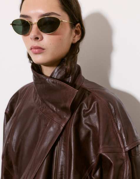 Pull&Bear - Ovale metalen zonnebril in goud - view 1