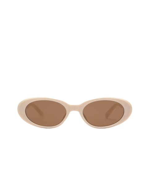 Pull&Bear – Ovale Sonnenbrille in Weiß - view 1
