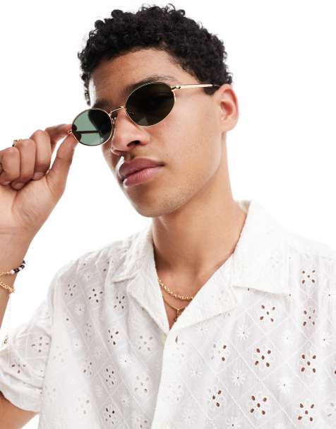 Pull&Bear - Ovale zonnebril met metalen montuur in goud - view 1