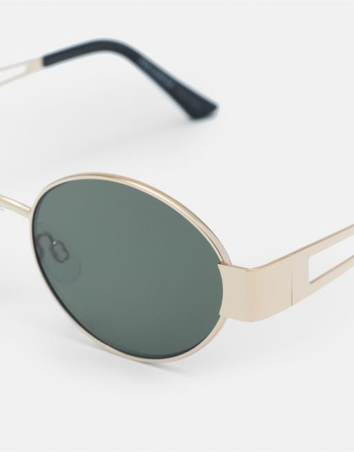 Pull&Bear - Ovale zonnebril met metalen montuur in goud, 4 van 5