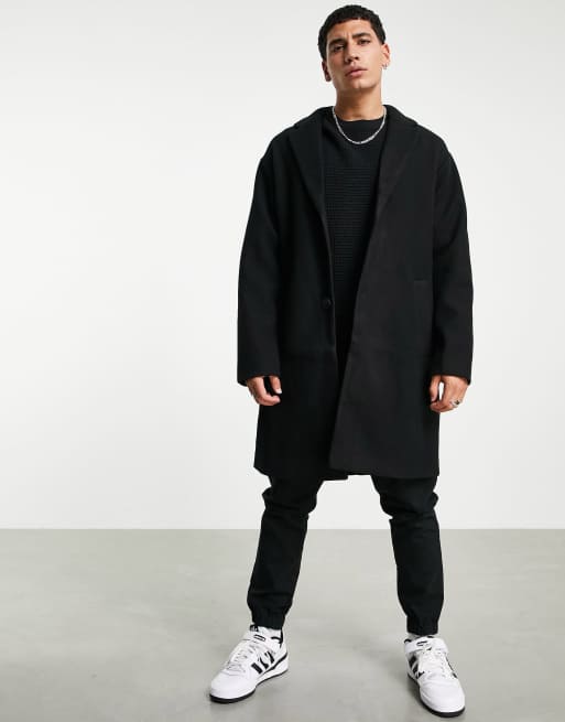 Pull&Bear overcoat in black | ASOS