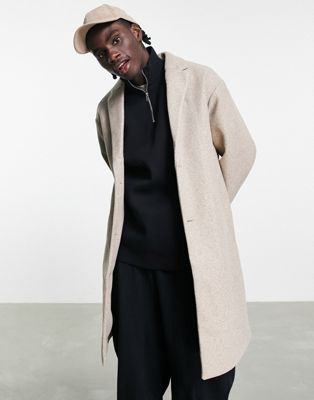 Pull&Bear Overcoat In Tan - ASOS Price Checker