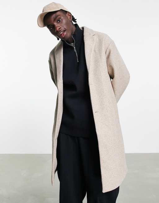 Pull&bear button front coat in tan sale