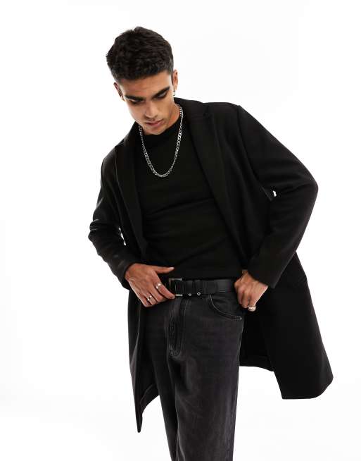 Pull&Bear overcoat with wool mix in black