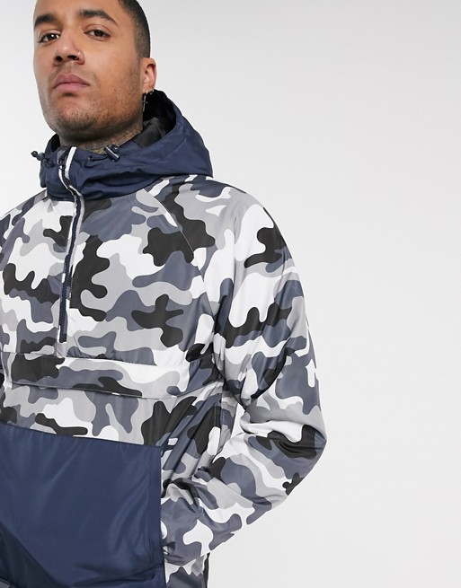 Pull&Bear overhead jacket with camo print in grey
