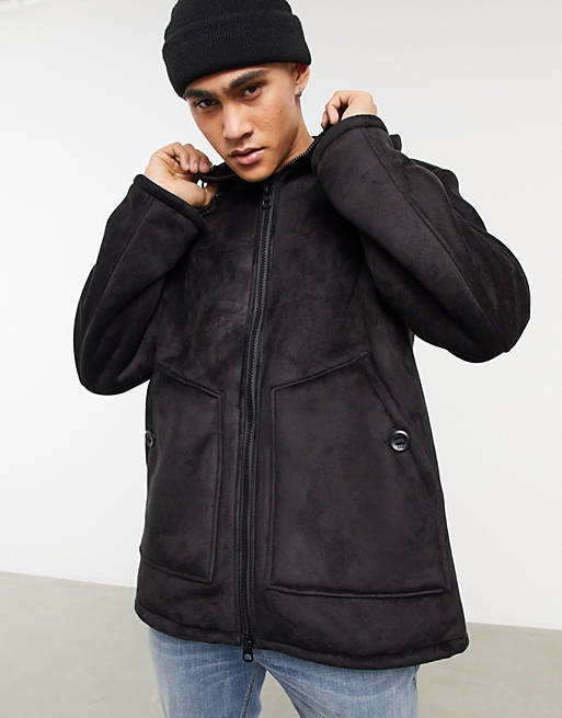 Pull&Bear overhead padded jacket in black