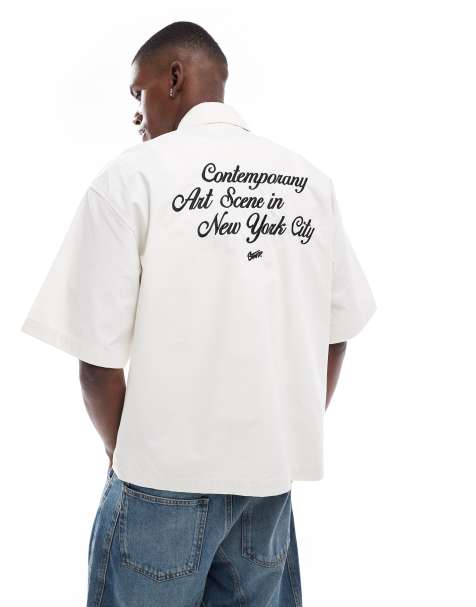 Pull&Bear - Overhemd met borduursel en rits in ecru - view 1