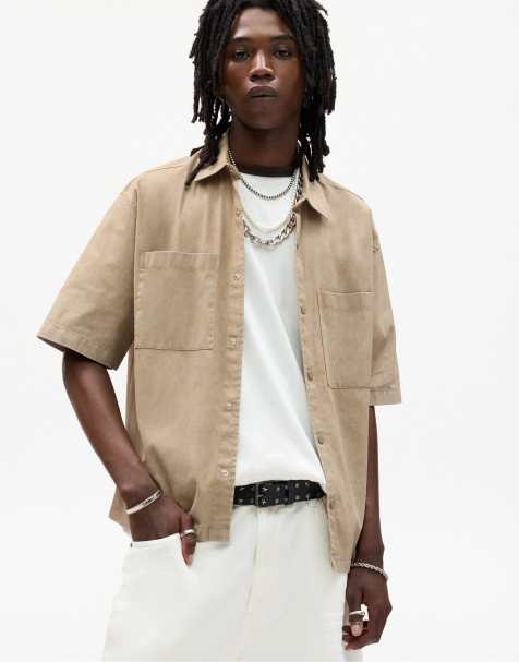 Pull&Bear - Overhemd met korte mouwen en in bruin met wassing - view 1