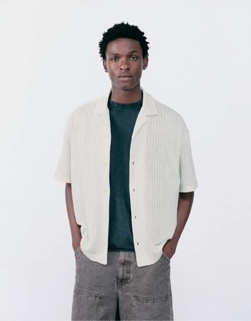 Pull&Bear overhemd met korte mouwen en opengewerkt detail in wit, 2 van 7