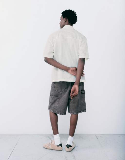 Pull&Bear overhemd met korte mouwen en opengewerkt detail in wit, 3 van 7