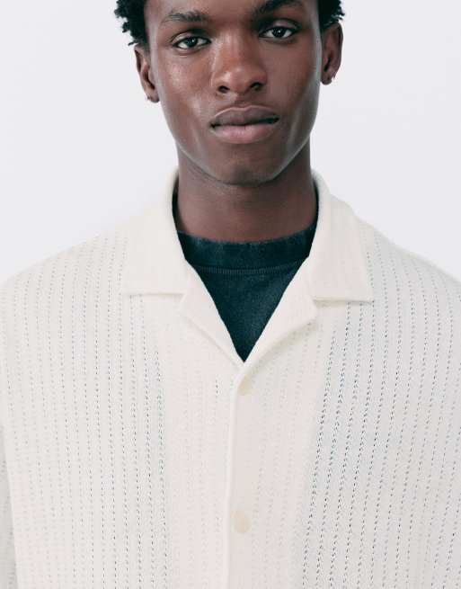 Pull&Bear overhemd met korte mouwen en opengewerkt detail in wit, 4 van 7