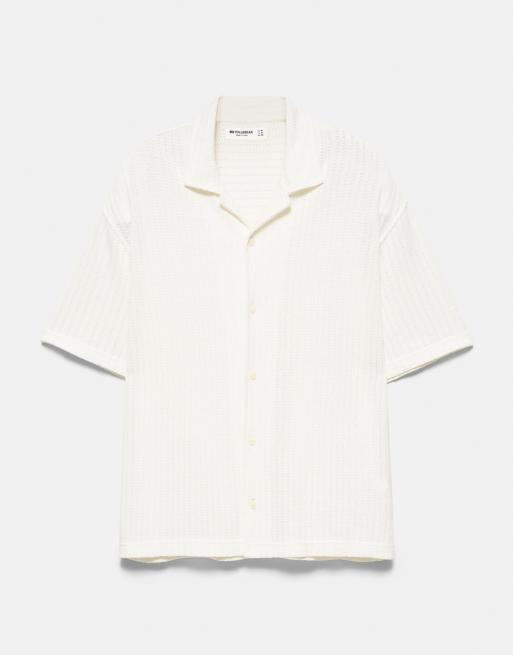 Pull&Bear overhemd met korte mouwen en opengewerkt detail in wit, 6 van 7