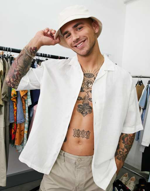 Pull&Bear - Overhemd met korte mouwen in wit