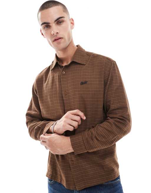 Pull&Bear - Overhemd met lange mouwen en mini-ruitjes in bruin