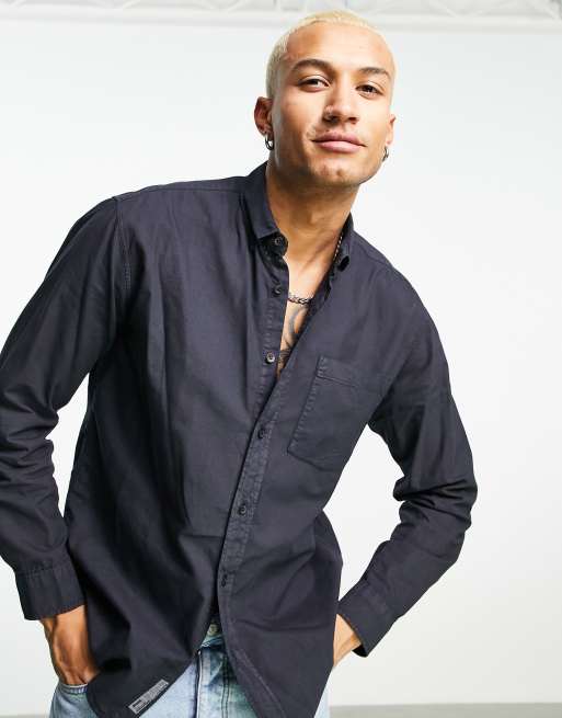 Pull&Bear - Overhemd met lange mouwen in marineblauw